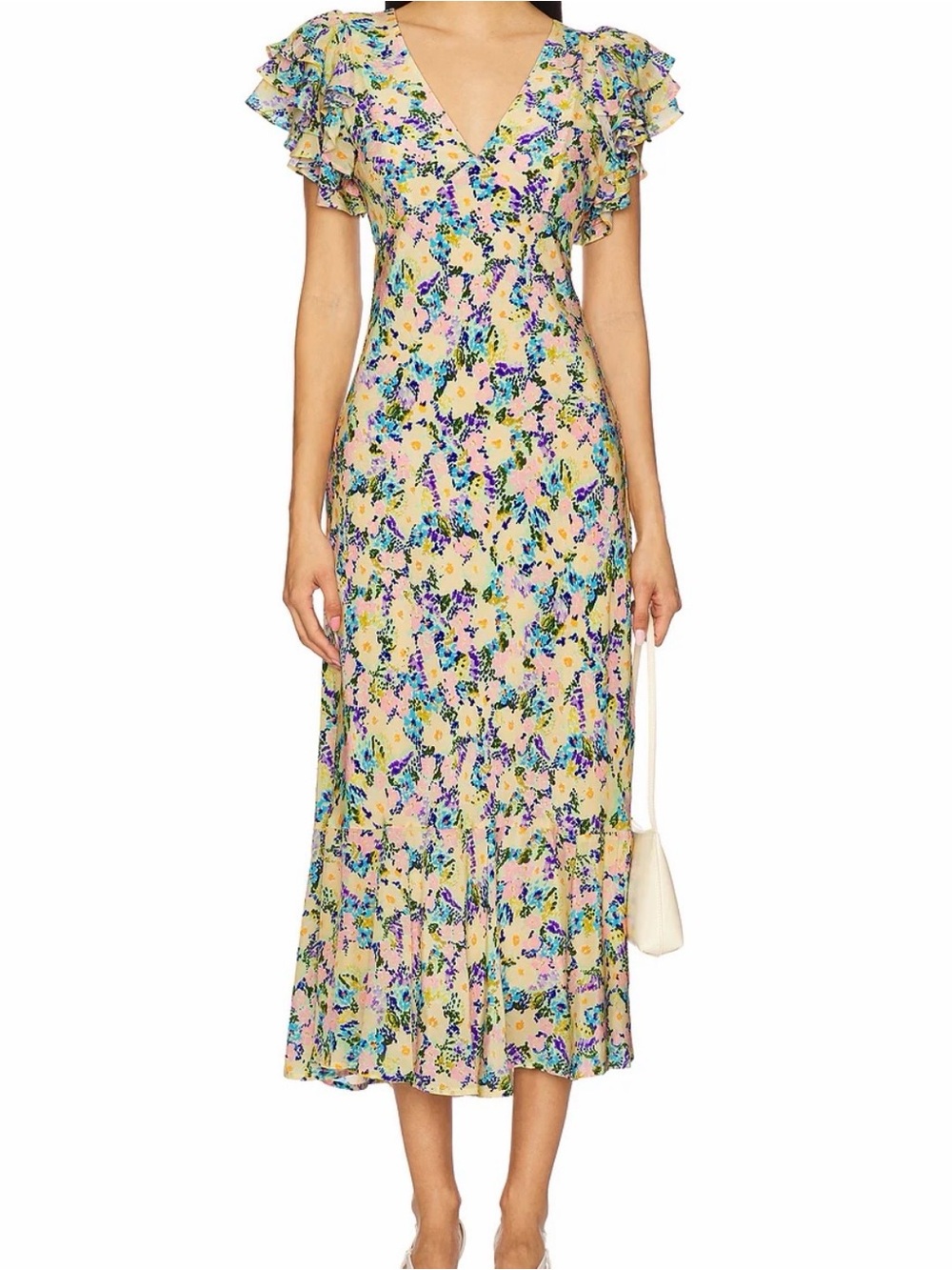 ASTR Floral Ruffle-Sleeve Maxi Yellow Dress - Picture 2 of 6